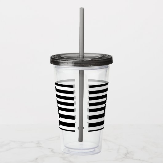 Penguin Black en White Striped Monogram Acryl Drinkbeker (Rechts)