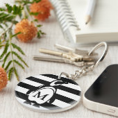 Penguin Black en White Striped Monogram Sleutelhanger (Voorkant Rechts)