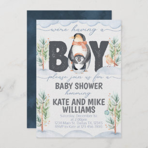 Penguin Boy Baby shower Uitnodiging