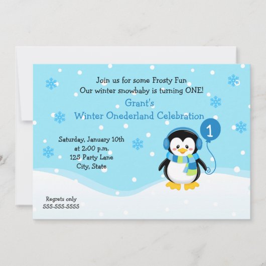Penguin Boy Verjaardag Uitnodiging (Voorkant)