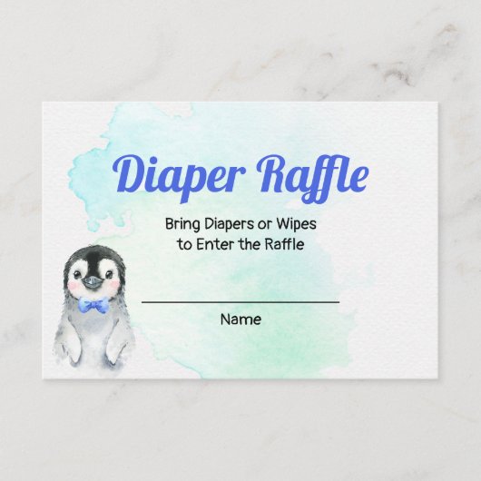 Penguin Boy Winter Diaper Raffle Card Informatiekaartje (Voorkant)