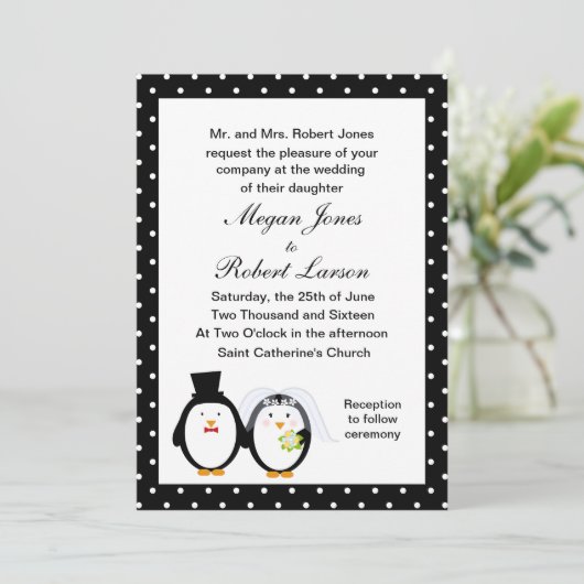 Penguin bruiloft uitnodiging (Staand voorkant)