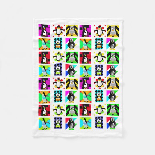 Penguin Cartoon Vogels Abstract Kunstcollage Fleece Deken (Voorkant)