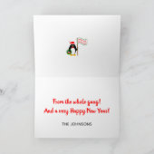Penguin Christmas Tree Carte de vacances rayée (Intérieur)