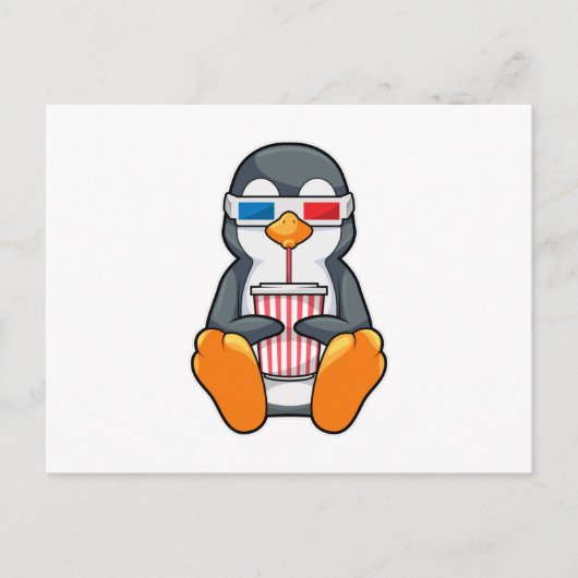 Penguin Cinema Glasses Drink bekertje Briefkaart (Voorkant)