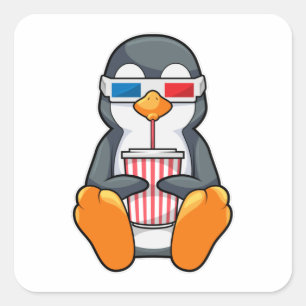 Penguin Cinema Glasses Drink bekertje Vierkante Sticker