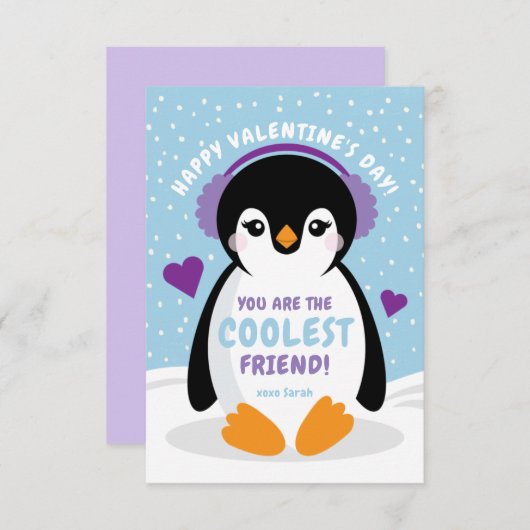 Penguin Classroom Valentijnsdag Card voor kinderen Bedankkaart (Voorkant / Achterkant)