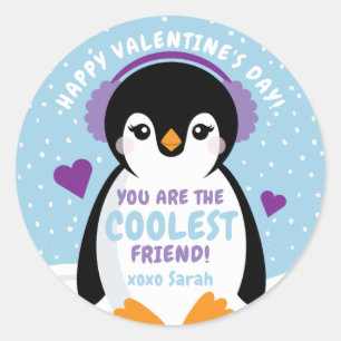 Penguin Classroom Valentijnsdag Card voor kinderen Ronde Sticker