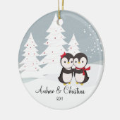 Penguin Couple Aimer mignon Ornement de Noël (Gauche)