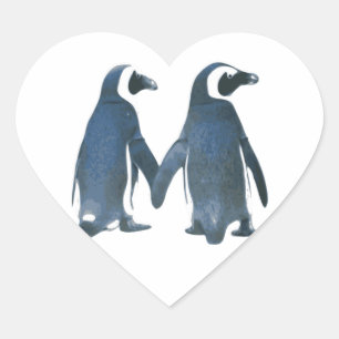 Penguin Couple Holding Hands Hart Sticker