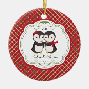 Penguin Couple Love Cute Kerstannament Keramisch Ornament