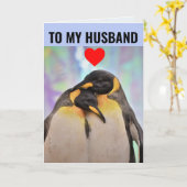 PENGUIN COUPLE MARI ANNIVERSAIRE Carte de voeux (Fleur jaune)