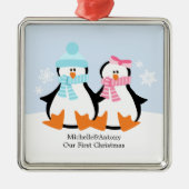 Penguin Couple Ornaments Metalen Ornament (Voorkant)