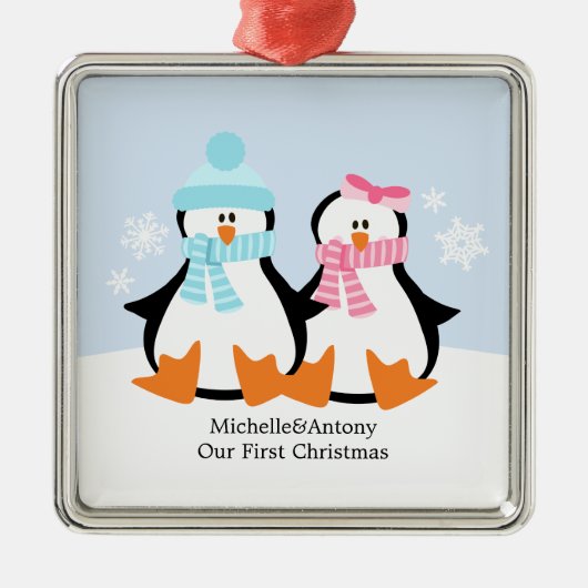 Penguin Couple Ornaments Metalen Ornament (Voorkant)