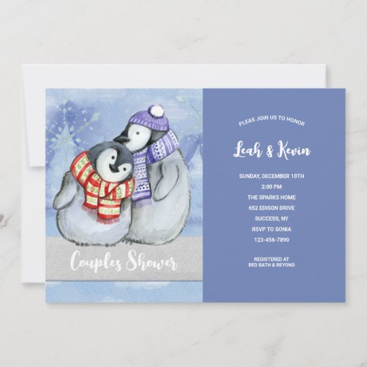 Penguin Couple Shower Invitation Kaart (Voorkant)