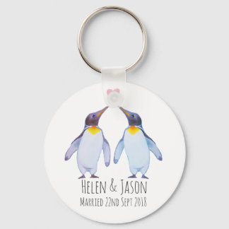 Penguin Custom Names Wedding Couple Gift Sleutelha Sleutelhanger