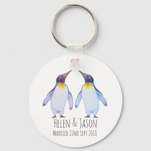 Penguin Custom Names Wedding Couple Gift Sleutelha Sleutelhanger (Voorkant)