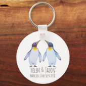 Penguin Custom Names Wedding Couple Gift Sleutelha Sleutelhanger (Voorkant)
