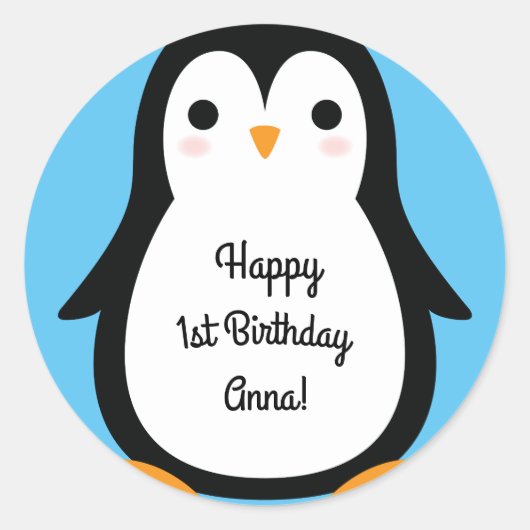 Penguin Cute Winter 1e verjaardag Sticker zegels (Voorkant)