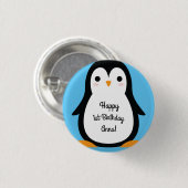 Penguin Cute Winter 1st Birthday Button Pin (Voorkant /achterkant)