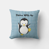 Penguin Dancing Blue Pset Gingham Personalized Kussen (Voorkant)