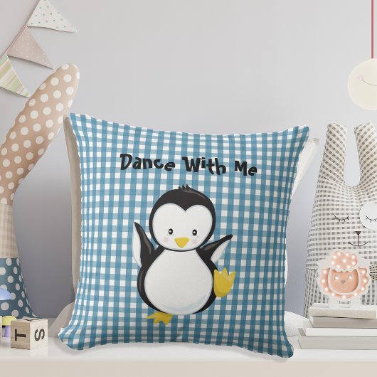 Penguin Dancing Blue Pset Gingham Personalized Kussen