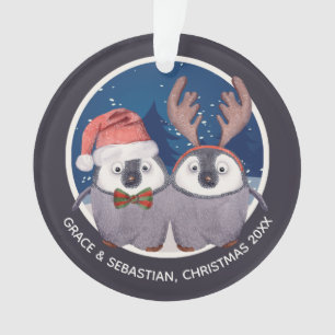 Penguin de Noël Couple mignonne Père Noël et Reind