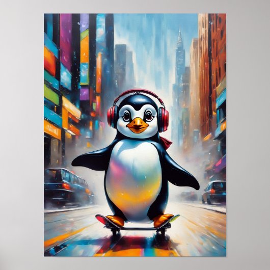 Penguin Digitale Kunst Schilderen Cool Poster (Voorkant)