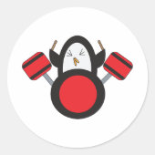 Penguin Drummer Schattige Ronde Sticker (Voorkant)