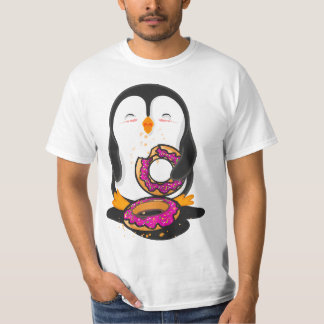 Penguin eating Donuts illustration T-shirt