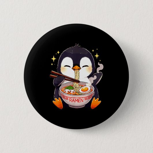 Penguin Eating Ramen  Ronde Button 5,7 Cm (Voorkant)