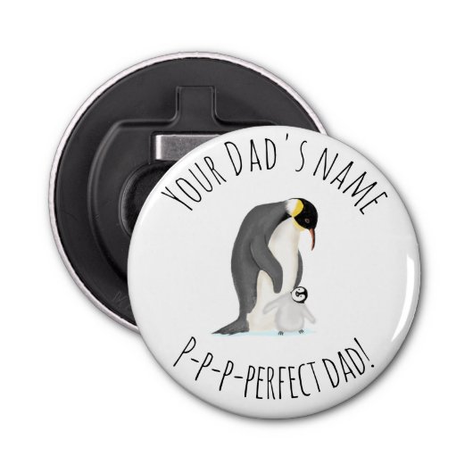 Penguin en chick 'perfecte vader' flesopener button flesopener (Voorkant)