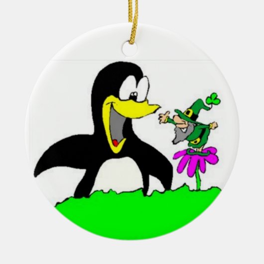 Penguin en Leprechaun Cartoon Ornament (Voorkant)