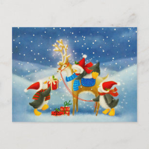 Penguin en rendier briefkaart