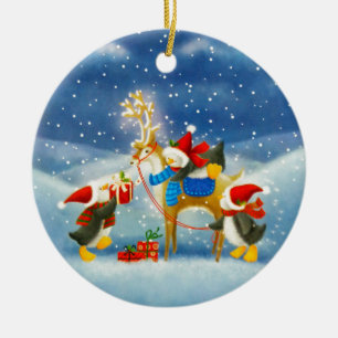 Penguin en rendier keramisch ornament