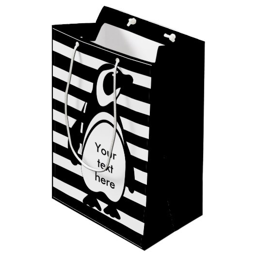 Penguin en Stripes Medium Cadeauzakje (Voorkant Gekanteld)
