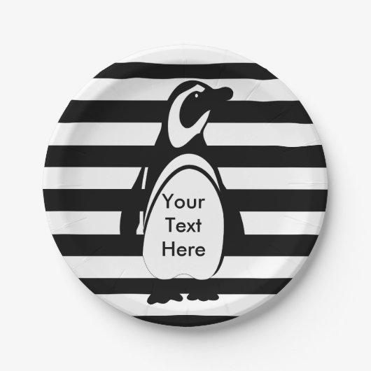 Penguin en Stripes Papieren Bordje (Voorkant)