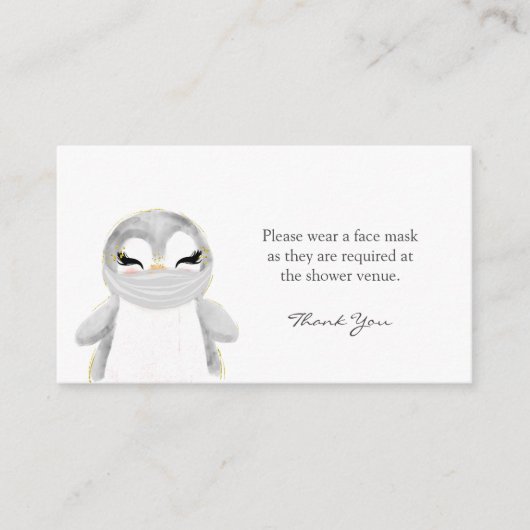 Penguin Face Mask Request Baby shower Informatiekaartje (Voorkant)