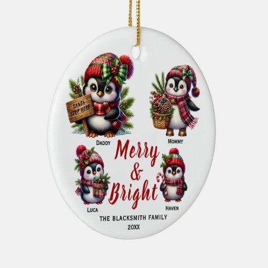 Penguin familie van vier keramische Ornamenten (Rechts)