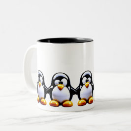 Penguin Family Holding Hands Tweekleurige Koffiemok