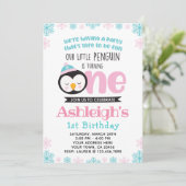 Penguin First Birthday Invitation Kaart (Staand voorkant)