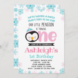 Penguin First Birthday Invitation Kaart