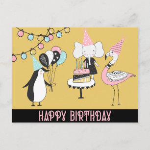 Penguin Flamingo Elephant Verjaardag Kaart