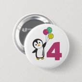 Penguin Fourth Birthday ballons for Kids Button (Voorkant /achterkant)