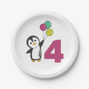 Penguin Fourth Birthday ballons for Kids Paper PL Papieren Bordje