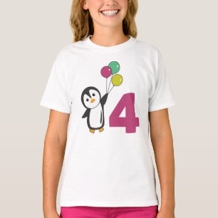 Penguin Fourth Birthday ballons for Kids T-Shirt
