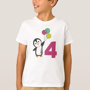 Penguin Fourth Birthday ballons for Kids T-Shirt
