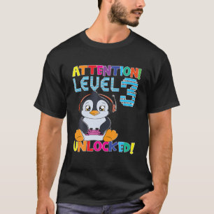 Penguin Gamer Boy Attentie Level 3 Unlocked Gamin T-shirt