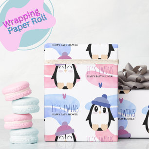Penguin Girl en Boy Twins Cadeaupapier