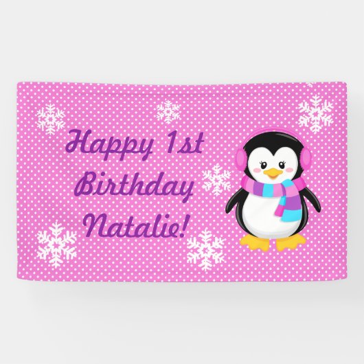 Penguin Girl Personalized Banner (Horizontaal)